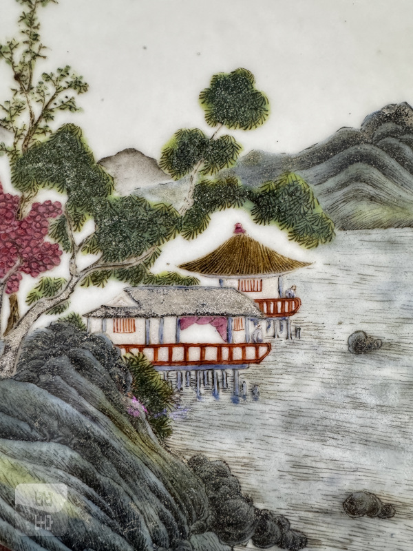 清 粉彩“秋江塔影”瓷板、“春风得意”瓷板、“秋江晚渡”瓷板 - 图10
